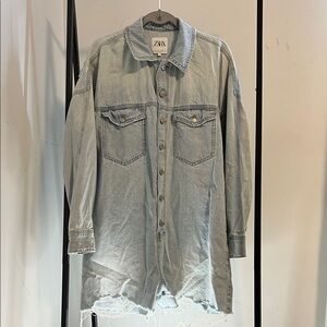 Zara Women Light Blue Casual Denim Shirt